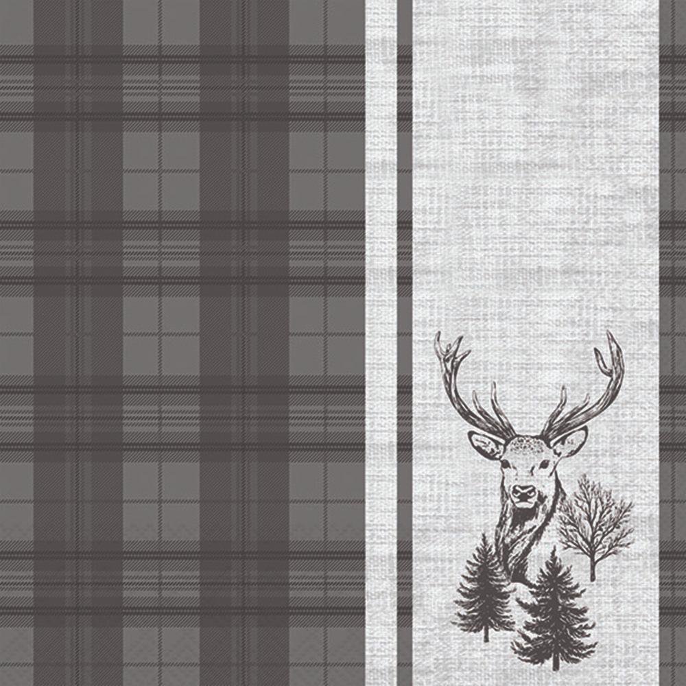 Napkins 33x33 cm - Deer plaid grey