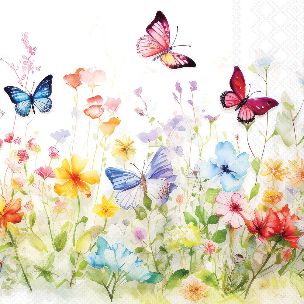 餐巾33x33厘米 - Butterflies in field white