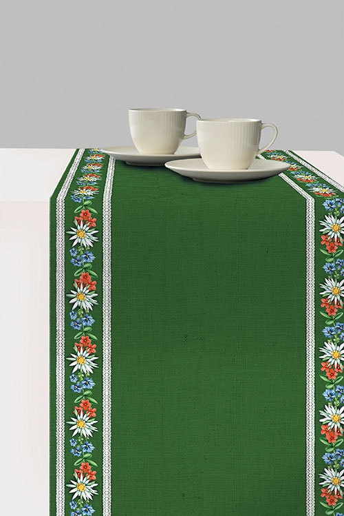 Tablerunners - Bavarian Flowers Green, Edelweiß, Enzian, Blumen Tablerunners - Bavarian Flowers Green