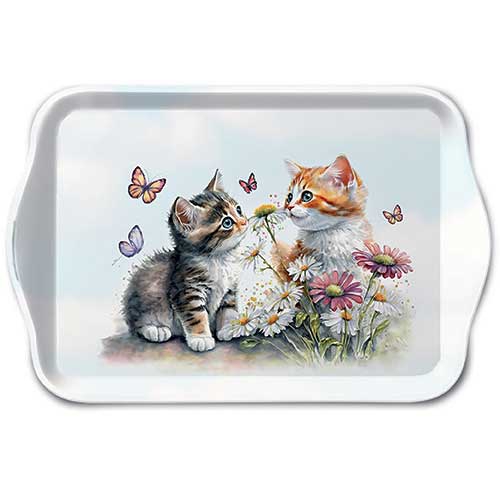 vaschetta - Tray melamine 13x21 cm Kittens in flower field, Farfalle,  Gatti,  Gattino,  Gattino,  I fiori