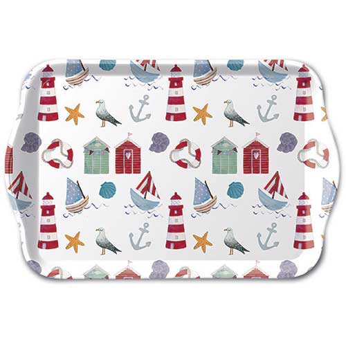 Tablett - Tray melamine 13x21 cm Nautical items, maritim,  Leuchtturm,  Möwen,  Anker,  Meer
