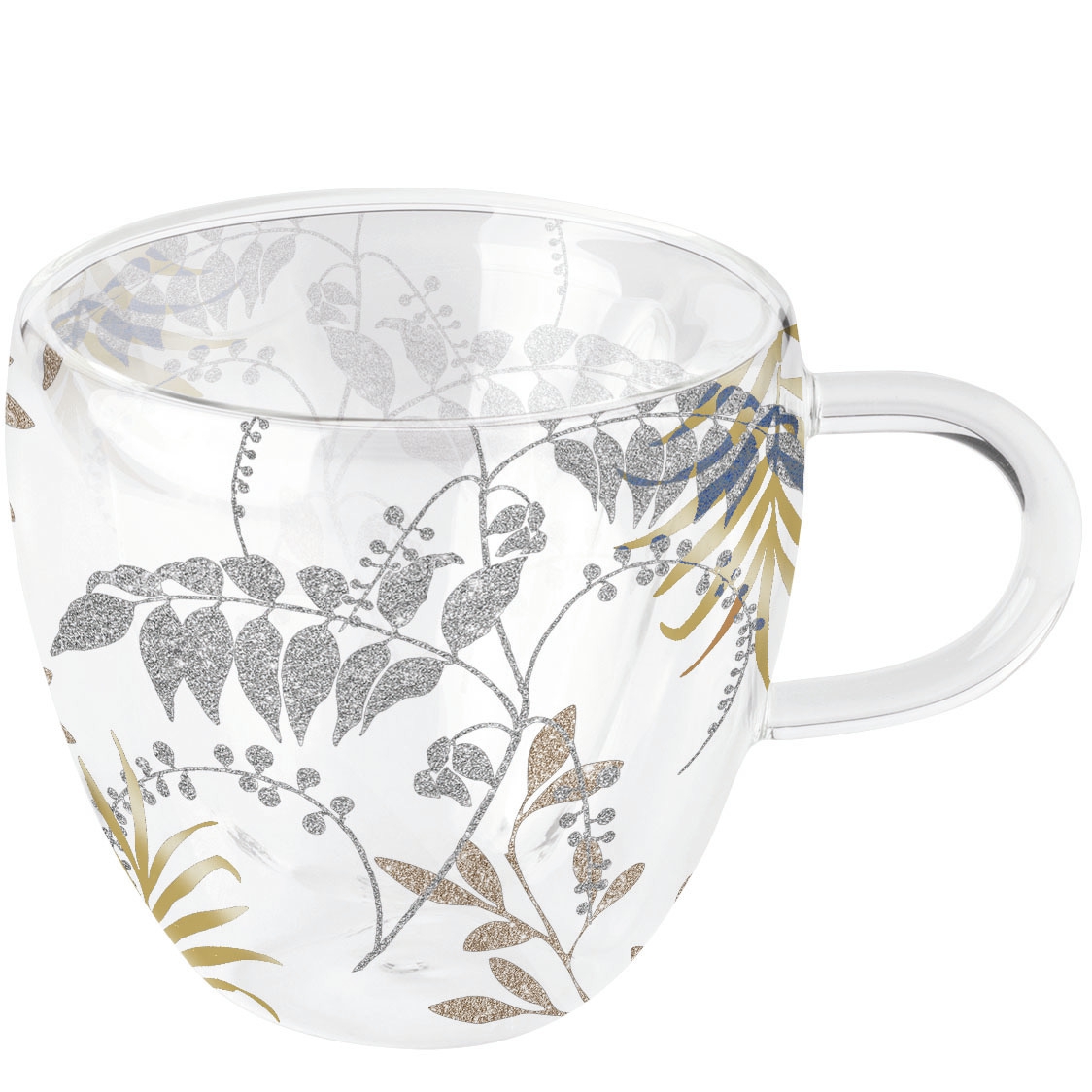 Taza de porcelana - Double Walled Glass Cup Luxury Leaves Black
