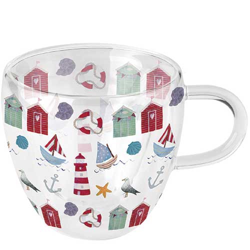 Vetro a doppia parete - Double-walled glass 0.2 L Nautical items, Spiaggia,  Mare,  Faro,  Gabbiani,  Navi