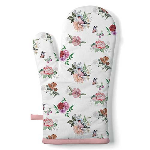 Guanto da forno - Oven mitt Charlotte white, I fiori,  Le rose,  Farfalle,  Uccelli,  Uccelli
