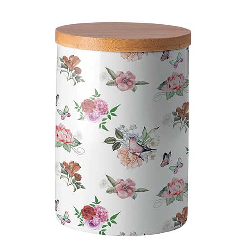 Blaszka do przechowywania średnich ilości - Storage jar medium Charlotte white, Kwiaty,  Ró?e,  Motyle,  Ptaki,  Ptaki