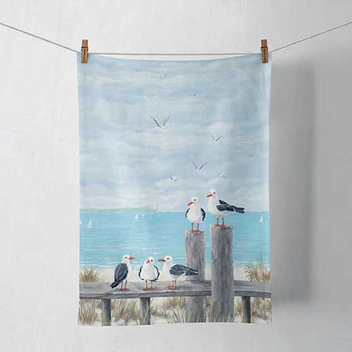 Ręcznik kuchenny - Kitchen towel Seagulls on the dock, R?cznik do naczy?,  mewy,  pla?a,  morze,  wybrze?e