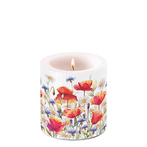 Vela decorativa pequeña - Candle small Poppies and cornflowers, Amapolas,  acianos,  margaritas,  prado,  flores
