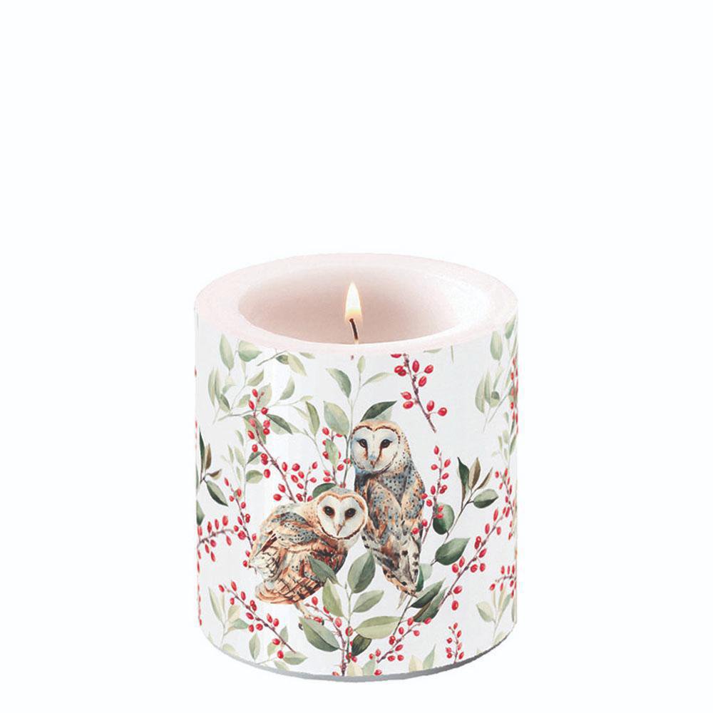 Vela decorativa pequeña - Barn owl couple white