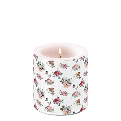 Candela decorativa piccola - Candle small Charlotte white, Le rose,  I fiori,  Farfalle,  Uccelli,  Uccelli