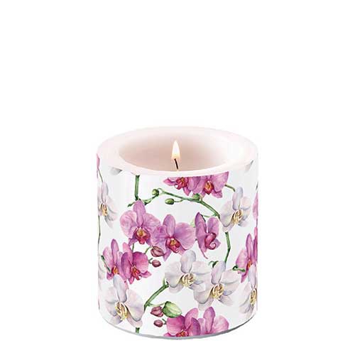 Candela decorativa piccola - Candle small Elegant orchids white, Orchidee