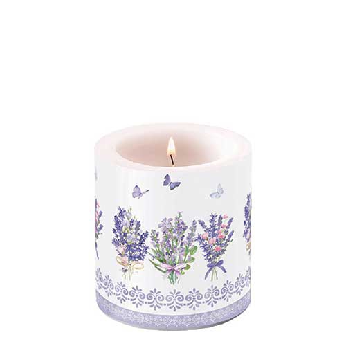Candela decorativa piccola - Candle small Lovely lavender white, Lavanda,  Farfalle,  Provenza,  Francia