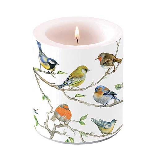 Świeca dekoracyjna średnia - Candle medium Birds meeting, Ptaki,  Ptaki,  Robin,  Cycki,  Wróble