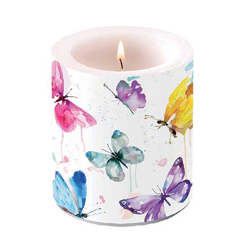 Candela decorativa media - Candle medium Butterfly collection white, Farfalle,  Colorato