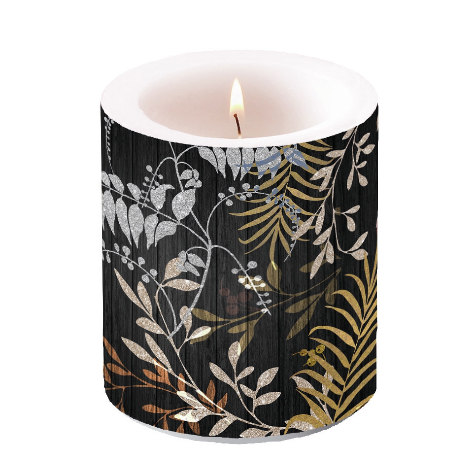 Świeca dekoracyjna średnia - Candle Medium Luxury Leaves Black