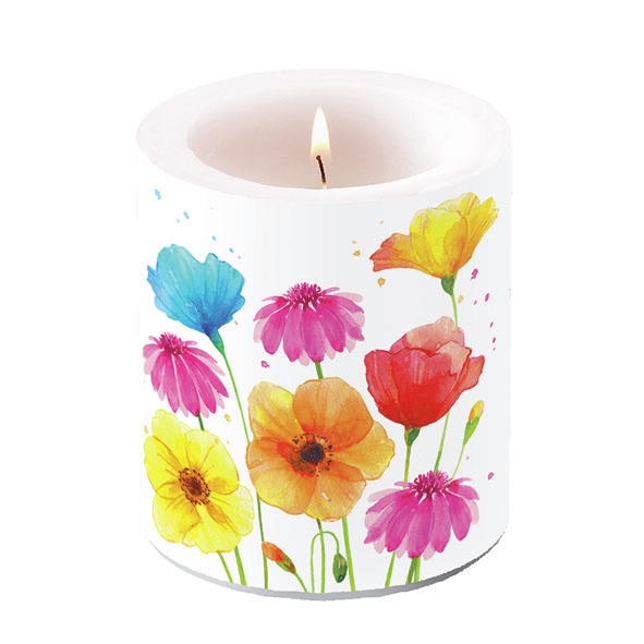 Candela decorativa media - Candle Medium Colourful Summer Flowers