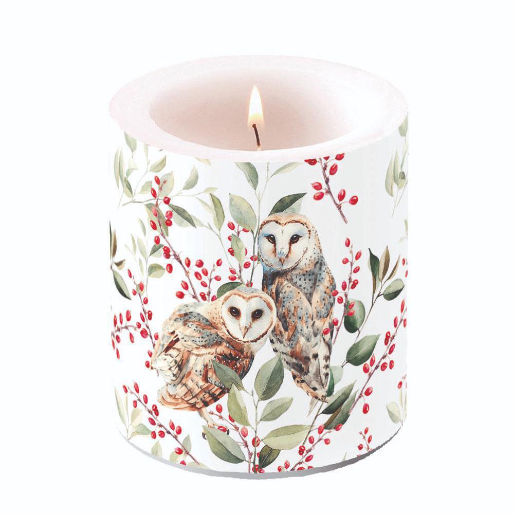 Dekorkerze mittel - Barn owl couple white