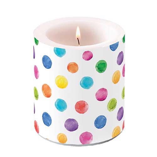 Świeca dekoracyjna średnia - Candle medium Polka dots white, Punkty,  Kolorowy