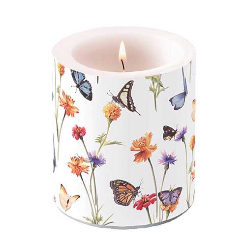 Soporte para velas decorativas - Candle medium Butterfly garden white, Mariposas,  Flores,  Flores,  Pradera,  Jardín