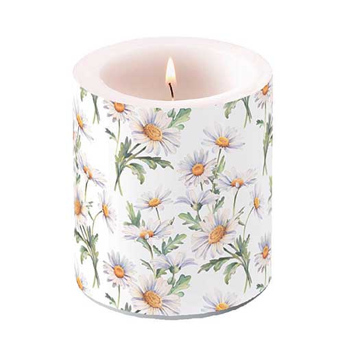 Candela decorativa media - Candle medium Beautiful daisies white, Margherite
