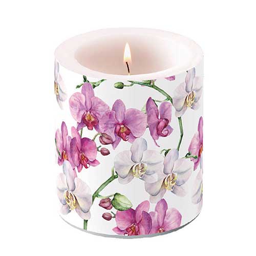 Świeca dekoracyjna średnia - Candle medium Elegant orchids white, Storczyki
