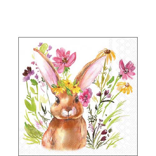 Servilletas 25x25 cm - Girl bunny , Conejo,  Conejo de Pascua,  Primavera,  Conejos,  Flores,  Bosque,  Animales,  Semana Santa,  Prados