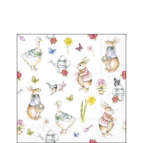 Servilletas 25x25 cm - Easter garden , Conejo de Pascua,  Ganso,  Gansos,  Flores,  Conejos,  Pájaros,  Narcisos,  Mariposas,  Semana Santa,  Animales