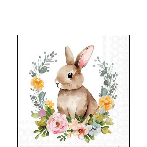 Serwetki 25x25 cm - Cute Easter rabbit , Królik,  Zaj?czek wielkanocny,  Kwiaty,  Króliki,  Zwierz?ta,  Wielkanoc