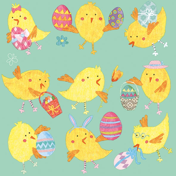 Napkins 33x33 cm - Easter Chicks Mint, chick, Chicks, Easter Napkins 33x33 cm - Easter Chicks Mint