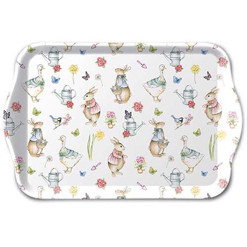 vaschetta - Tray melamine 13x21 cm Easter garden, Coniglietto di Pasqua,  Oca,  Narcisi,  Giardino,  Farfalle