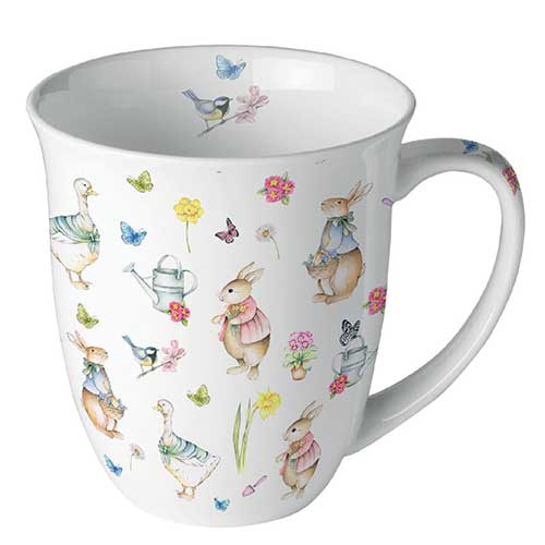 Tazza di porcellana -  Easter garden, Oca,  Oche,  Coniglietti di Pasqua,  Narcisi,  I fiori