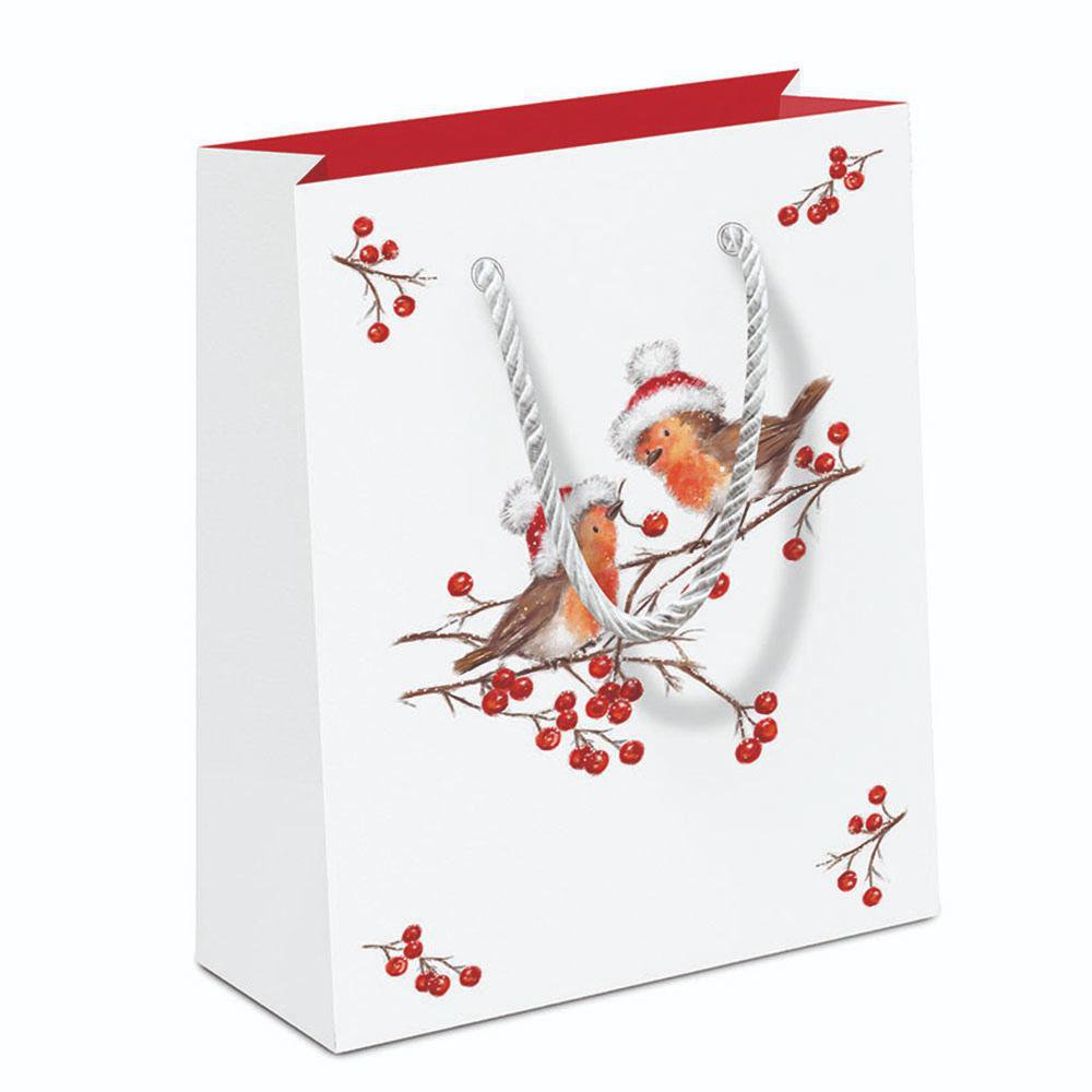 Borsa regalo - Christmas robins white