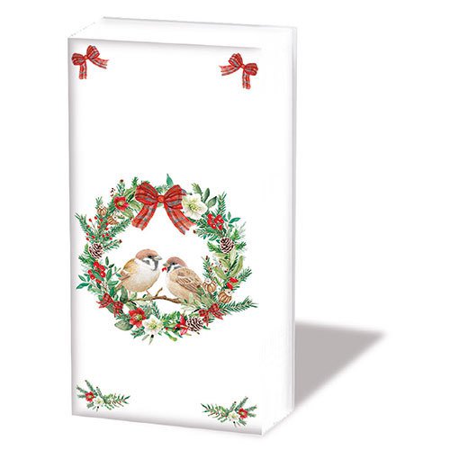 Fazzoletti - Sparrows in wreath, Passeri,  Uccelli,  Uccelli,  Ghirlanda,  Corona d´Avvento