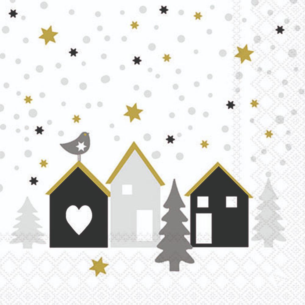 Tovaglioli 25x25 cm - Magic house black, Case,  Stelle,  Uccelli,  Animali,  Neve,  fiocchi di neve