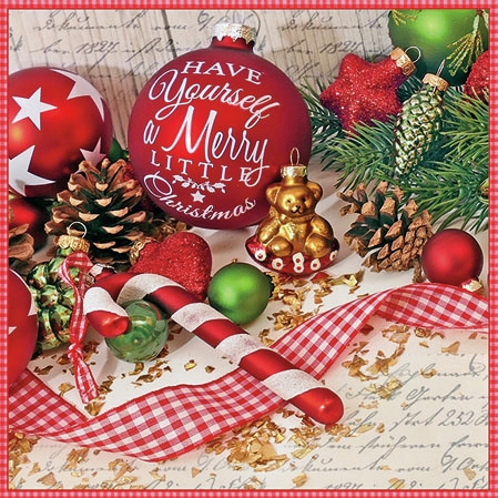 Napkins 25x25 cm - Merry Little Christmas , tree ornaments, tenons, Fruits Napkins 25x25 cm - Merry Little Christmas