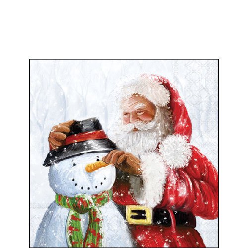 Tovaglioli 25x25 cm - Santa and snowman, Pupazzo di neve,  Babbo Natale,  Pupazzi di neve,  pupazzo di neve,  inverno