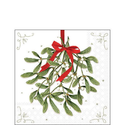 Servilletas 25x25 cm - Mistletoe with bow white, 