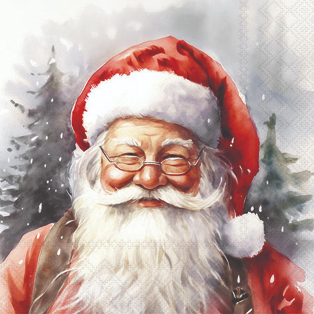 Servilletas 25x25 cm - Happy Santa, Santa,  Papá Noel,  Nieve,  copos de nieve,  Vintage
