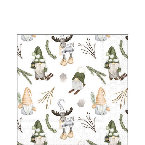 Napkins 25x25 cm - Forest gnomes white, 