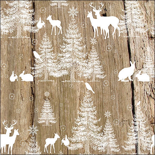 Servietten 33x33 cm - In The Woods , Schneeflocken, Hasen, Hirsch, Hirsche, Tiere, Rehe Servietten 33x33 cm - In The Woods