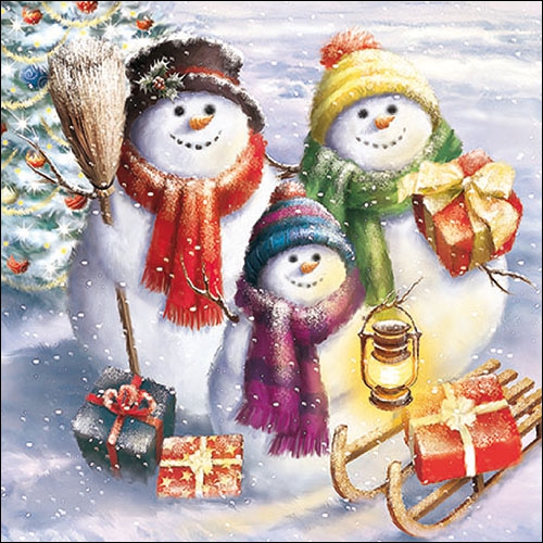 Napkins 33x33 cm - Snowmen Family 