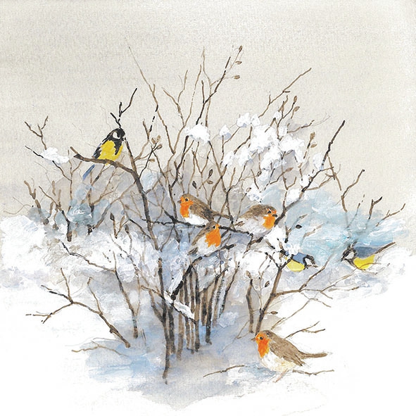 Guardanapos 33x33 cm - Birds On Branches , neve, pássaros, cristais, animais Guardanapos 33x33 cm - Birds On Branches