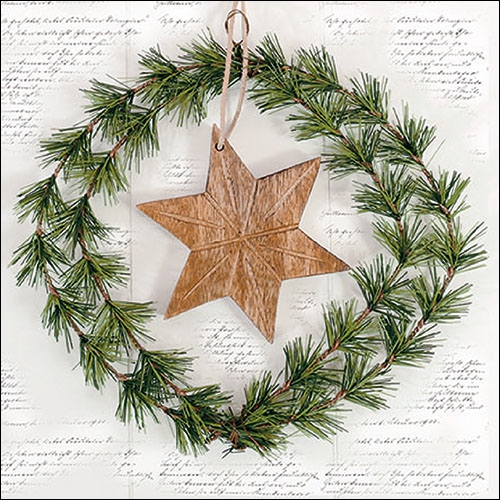 Napkins 33x33 cm - Wreath And Star , wreath, fir branches, stars Napkins 33x33 cm - Wreath And Star
