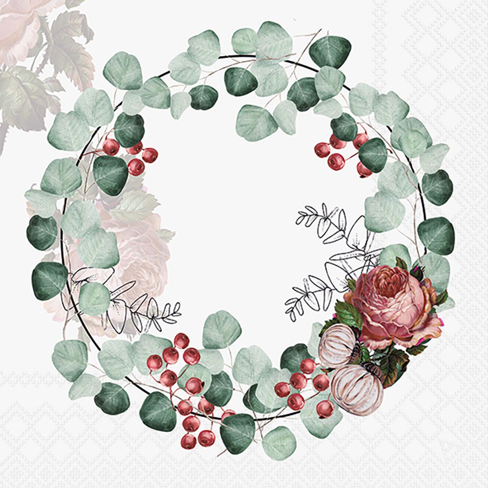 Servietten 33x33 cm - Wreath of Eucalyptus Grey 