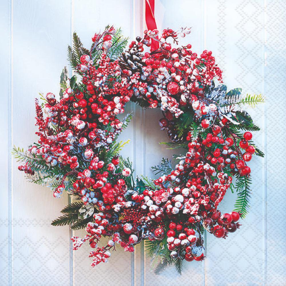 Servietten 33x33 cm - Frozen Wreath , Kranz, Beeren, Tannenzweige, Adventskranz Servietten 33x33 cm - Frozen Wreath