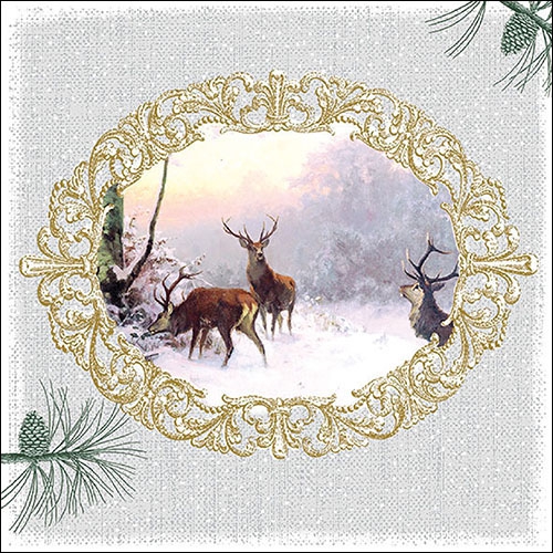 餐巾33x33厘米 - Elegant Deers Grey 