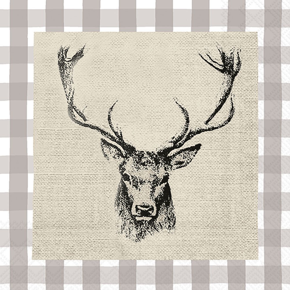 Servietten 33x33 cm - Checked Stag Head Brown 