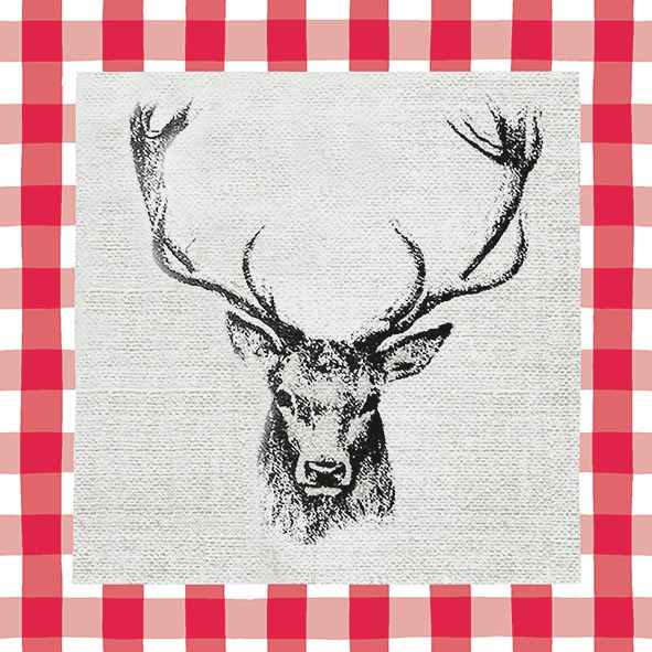 餐巾33x33厘米 - Checked Stag Head Red 