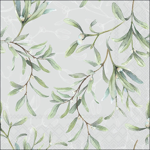 Servietten 33x33 cm - Mistletoe all over grey , Pflanzen