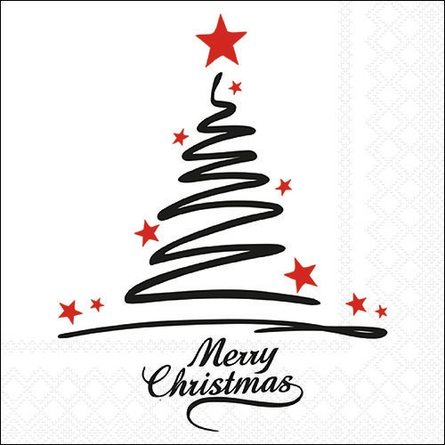 Servietten 33x33 cm - One line tree , Weihnachtsmann,  Sterne,  Schriften