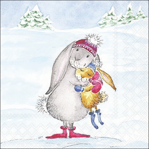 Serwetki 33x33 cm - Snow rabbits , Komiks,  Króliki,  ?nieg,  Kreskówka,  Zwierz?ta,  P?atki ?niegu
